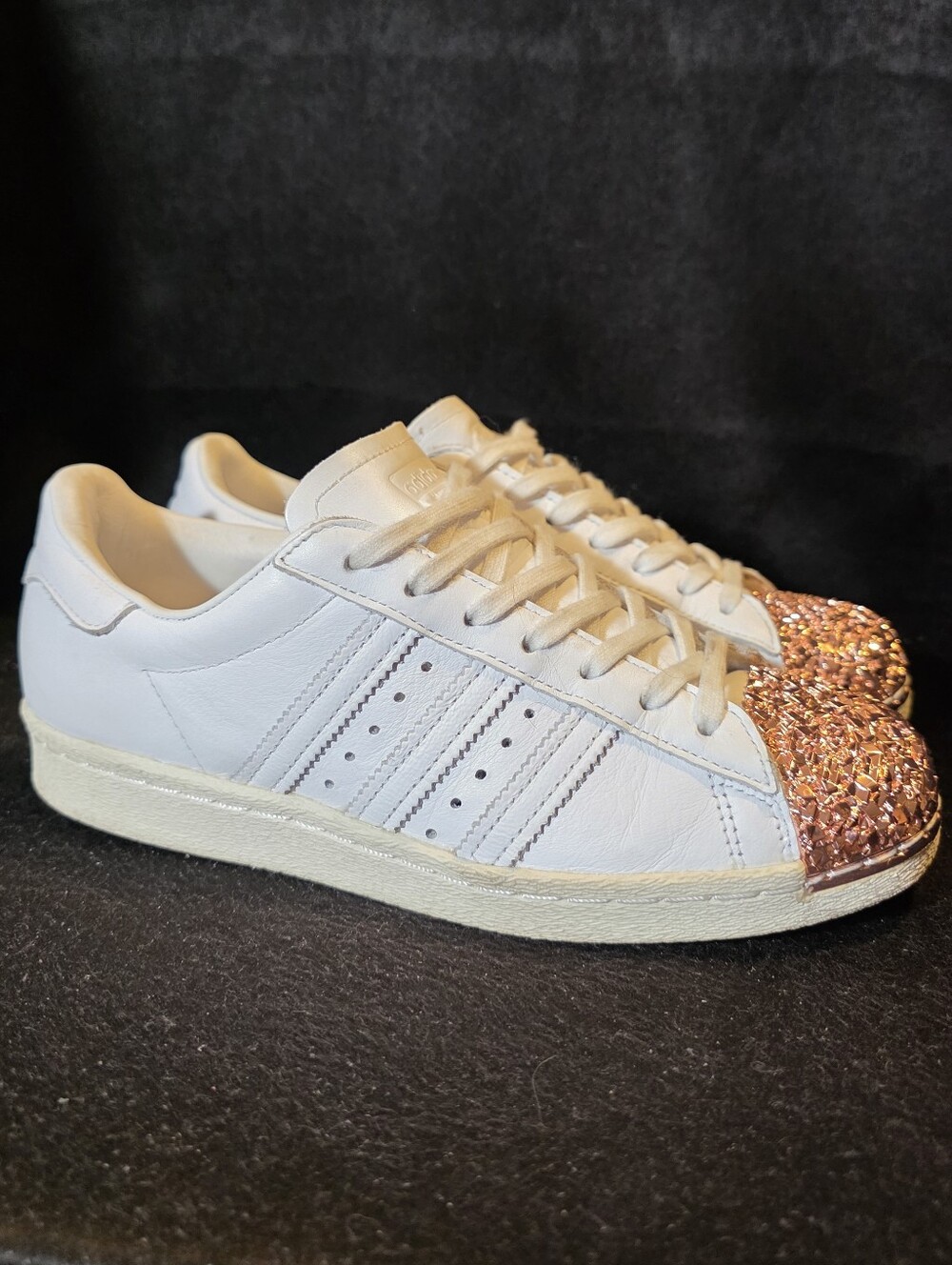 White Mens Low-Top Sneakers with Rose Gold Glitter Toe Size 7.5 - Picture 7 of 9